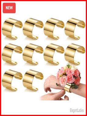 10 Pcs Open Cuff Bracelet Set Gold Tone Corsage Wristlet Bands DIY Wedding